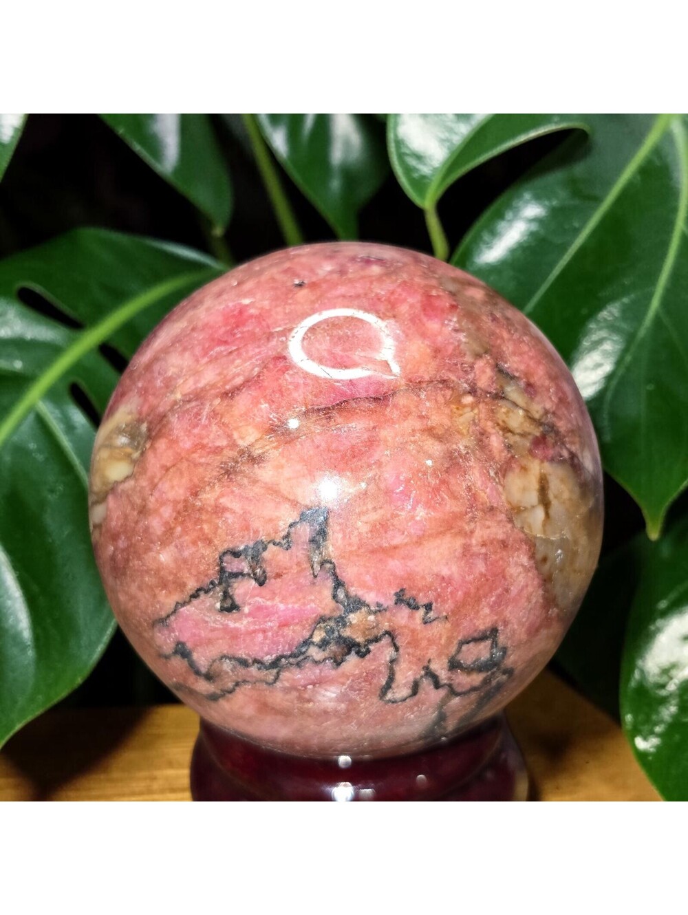 A142. Rhodonite 56mm Natural Crystal Sphere Orb